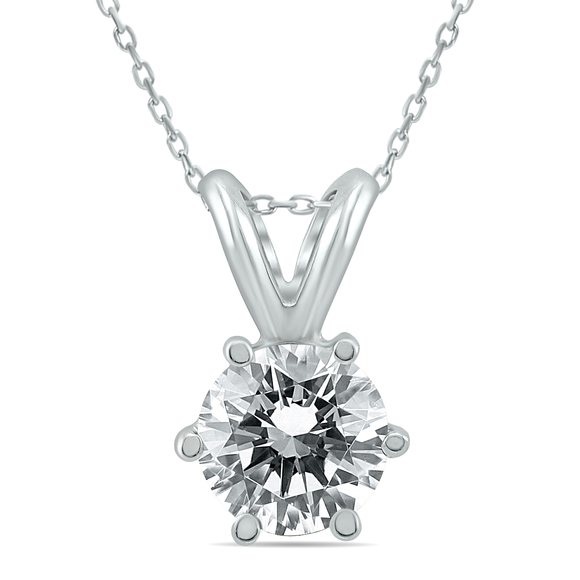 3/4 Carat 6 Prong Diamond Solitaire Pendant in 14K White Gold